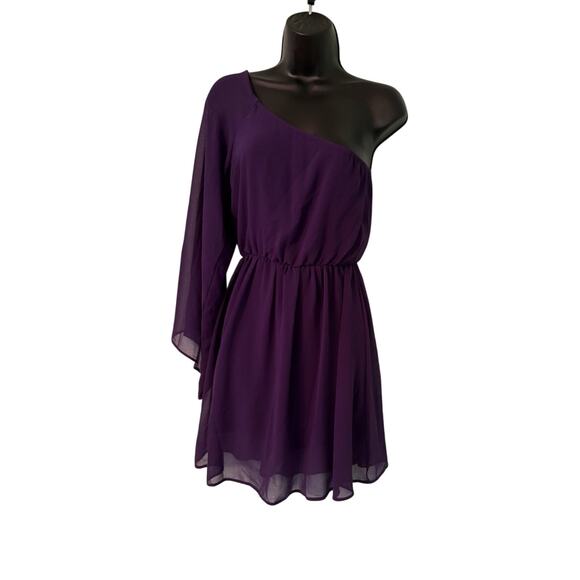 ASOS Size 2 Plum Purple Washable One shoulder Long Sleeve Cocktail Dress - Picture 1 of 4